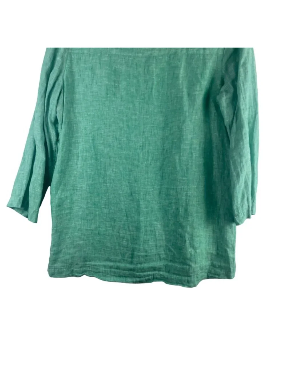 Tahari 100% Linen 3/4 Sleeve Tunic Top With Side Buttons Size Medium Teal Green - Picture 9 of 10